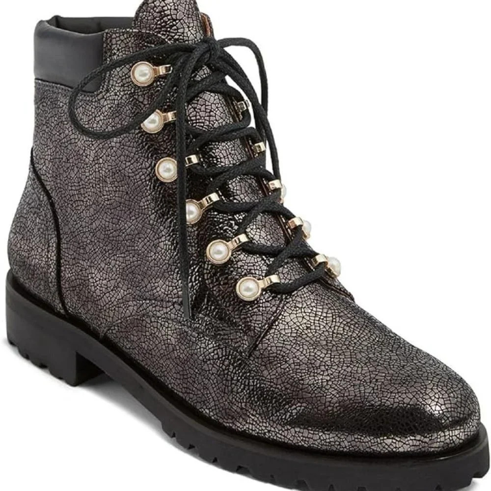 New Jack Rogers Peyton Pearl Lace up Bootie Gunmetal 6
